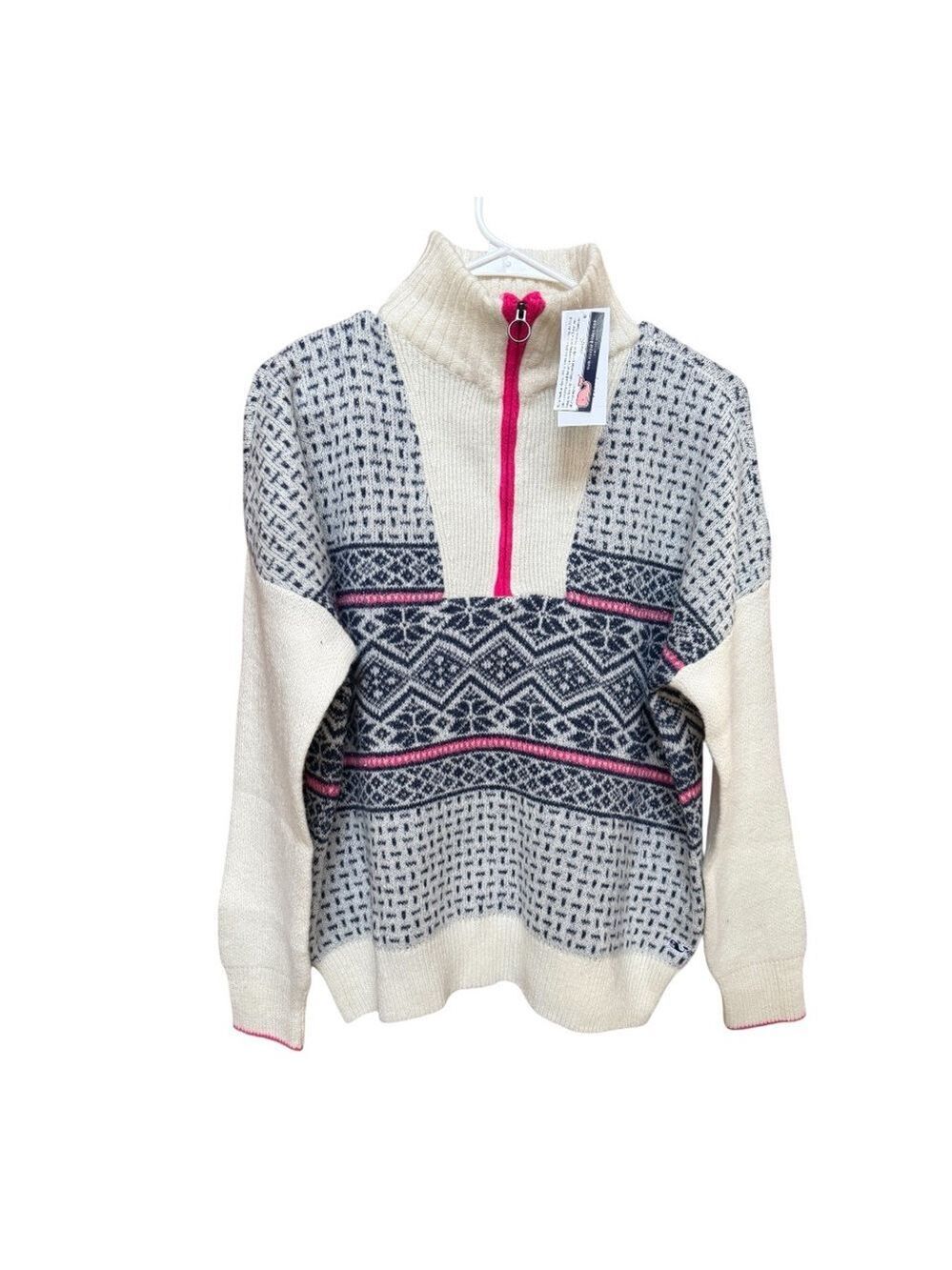 Vineyard Vines Cream and Navy Patterned Sweater with Pink Accents